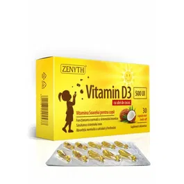 Vitamina D3 500UI - pentru copii - cu ulei de cocos MCT, 30 capsule