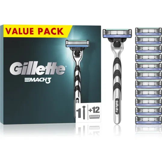 Gillette Mach3 Aparat de ras + rezervă lame 12 buc