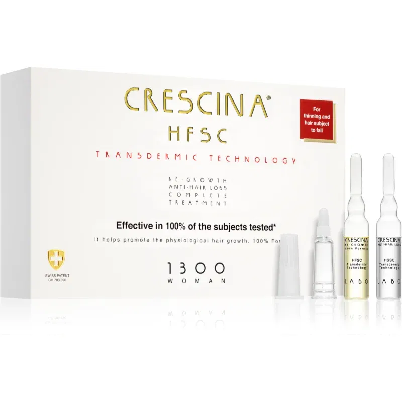 Crescina Transdermic 1300 Re-Growth and Anti-Hair Loss tratament pentru stimularea creșterii părului și anti-cădere pentru femei 10x3.5 ml
