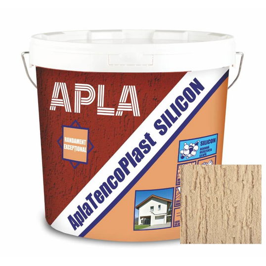 Tencuiala decorativa siliconica Apla TencoPlast peach, aspect scoarta de copac, granulatie 2 mm, exterior, 24 kg