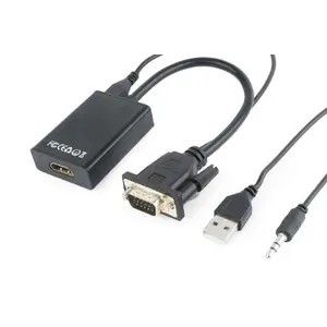 Adaptor GEMBIRD A-VGA-HDMI-01, VGA/Jack 3.5mm - HDMI, 15cm, Full HD/60Hz (Negru)