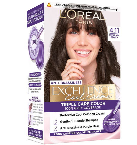 Vopsea de par permanenta Excellence Cool Creme 4.11 Saten Ultra-Cenusiu, 192ml, L`Oreal Paris
