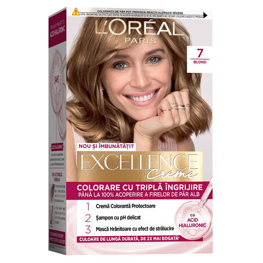 Vopsea de par permanenta Excellence Creme 7 Blond, 192ml, L`Oreal Paris