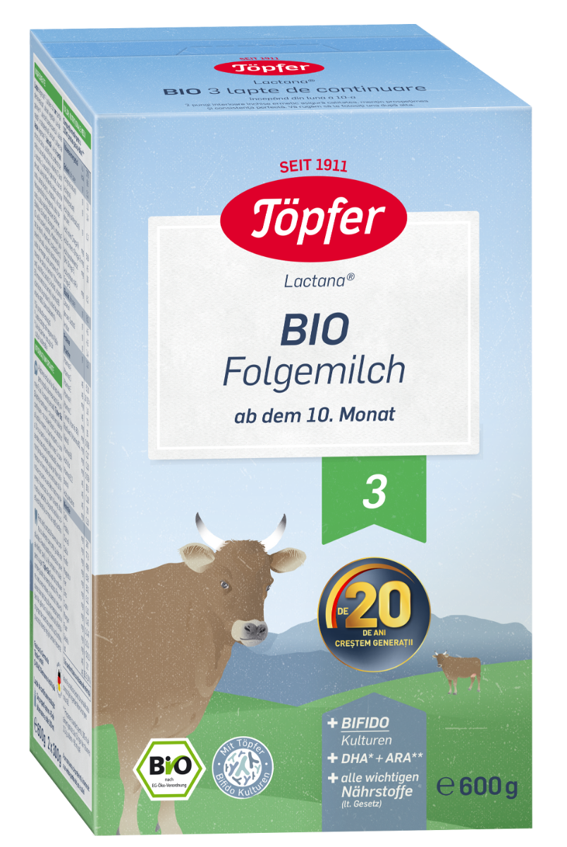 Lapte praf Bio 3 de la 10 luni, 600g, Topfer