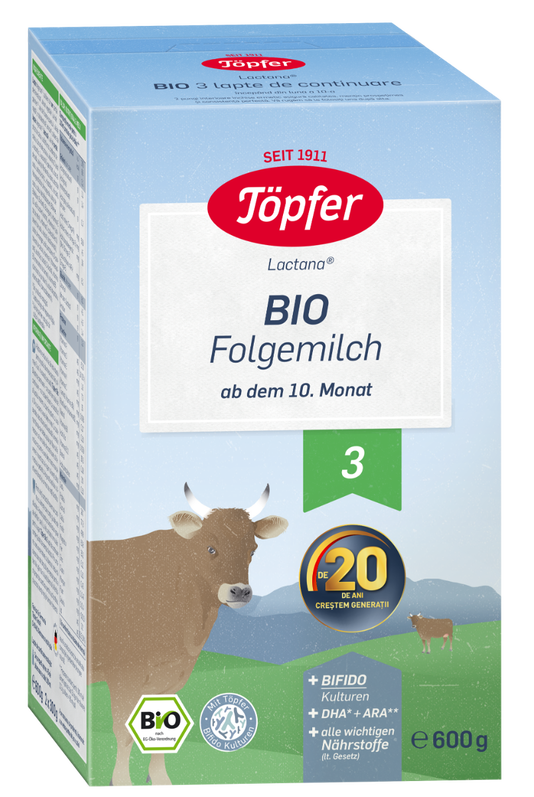 Lapte praf Bio 3 de la 10 luni, 600g, Topfer