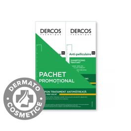 Pachet Sampon anti-matreata pentru par uscat Dercos, 2 x 200ml, Vichy
