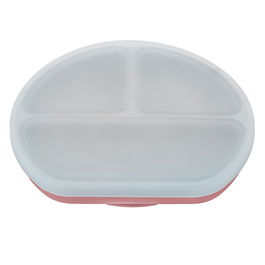 Farfurie compartimentata din silicon cu ventuza si capac Old Rose 6 luni+, 1 bucata, Appekids