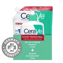Pachet Gel spumant de curatare 473ml + Refill Gel spumant de curatare 473ml + Lotiune hidratanta 5ml, CeraVe