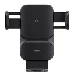 Suport auto pentru telefon, Baseus, Incarcare wireless QI, 15W, Montare pe grila de ventilatie, Negru
