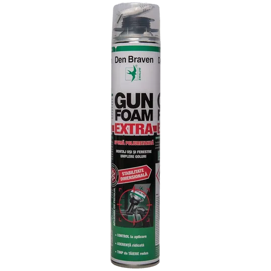 Spuma poliuretanica Den Braven Gun Foam Extra, aplicare cu pistol, 750 ml