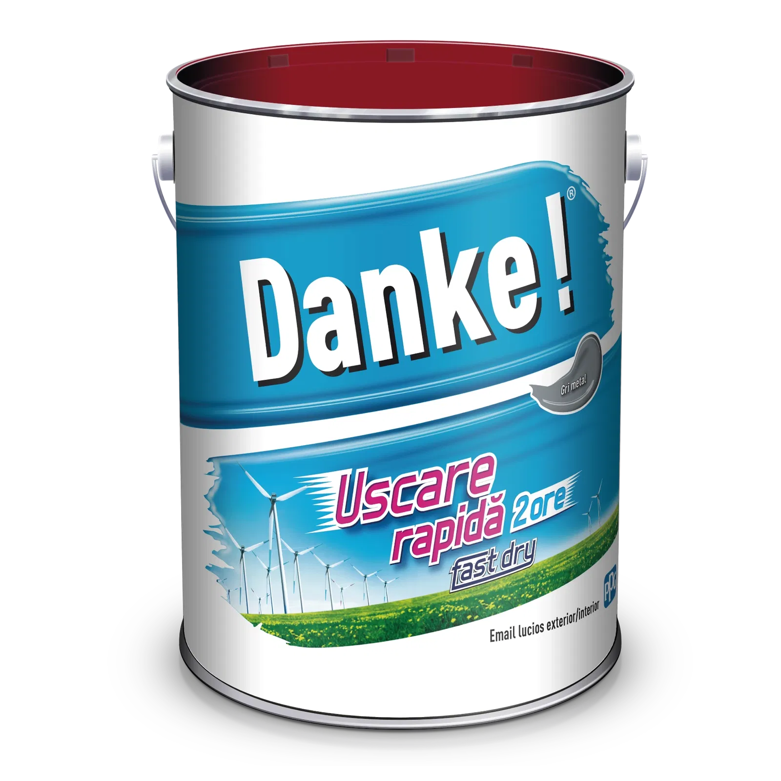 Email Danke uscare rapida, pentru metal, lemn, zidarie, exterior/interior, gri metal, lucios, 4 l