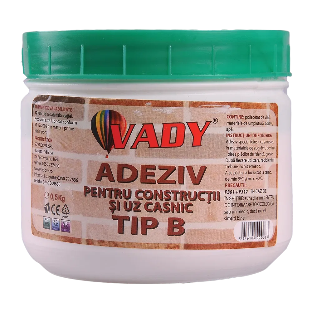 Adeziv pentru constructii si uz casnic Vady Tip B, 0,5 kg