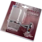 Pahar baie cu suport Bisk Ontario , zinc/aluminiu, sticla mata, 6.6 x 9.5 x 11.5 cm