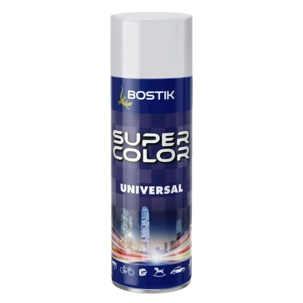 Vopsea spray universala decorativa Bostik Super Color, interior/exterior, alb-gri RAL7047, 400 ml