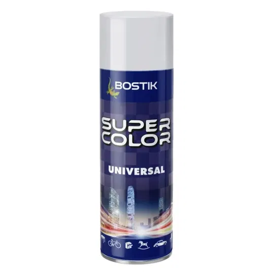 Vopsea spray universala decorativa Bostik Super Color, interior/exterior, alb-gri RAL7047, 400 ml