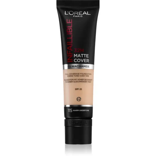 L’Oréal Paris Infallible 32H Matte Cover machiaj matifiant de lungă durată SPF 25 culoare 115 (Warm Undertone) 30 ml