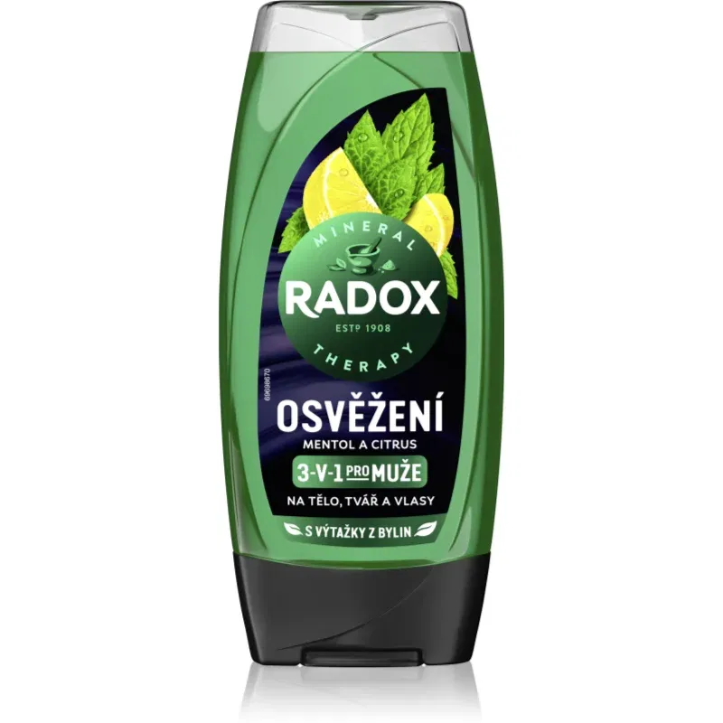 Radox Men Feel Strong gel de dus pentru față, corp și păr Mint & Tea Tree 225 ml